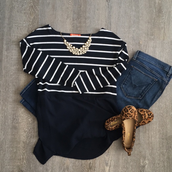 Joe Fresh Tops - Nautical Navy Blue and White Striped Fall Top